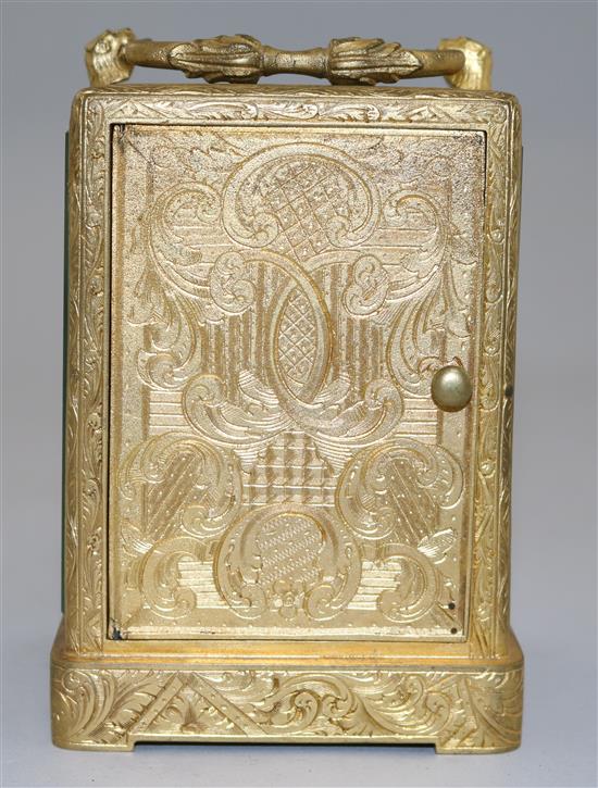 A 19th century French gilt brass alarum carriage clock, H.5.5in.